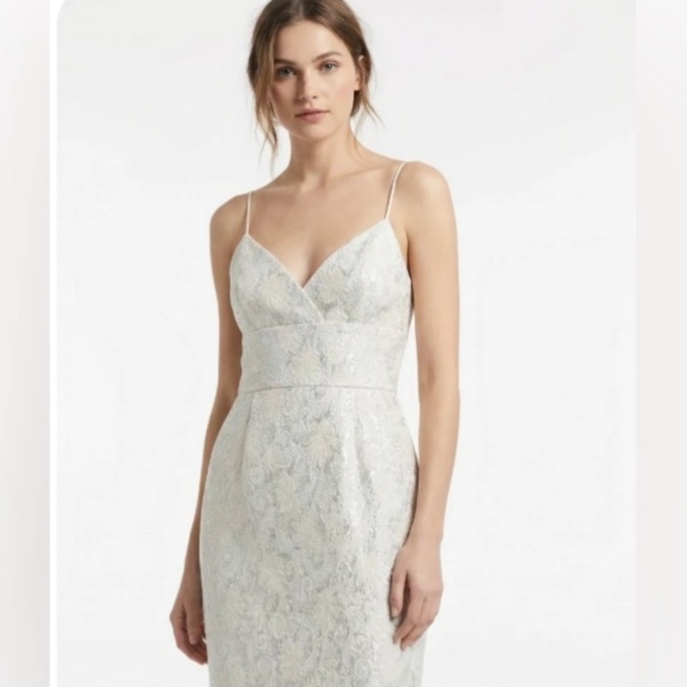 Vintage BCBGMaxAzria Jacquard Cream Spaghetti Strap Dress